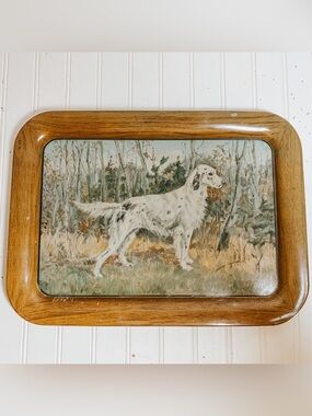 Vintage Metal Lithograph Hunting Dog Serving Tray | English Setter